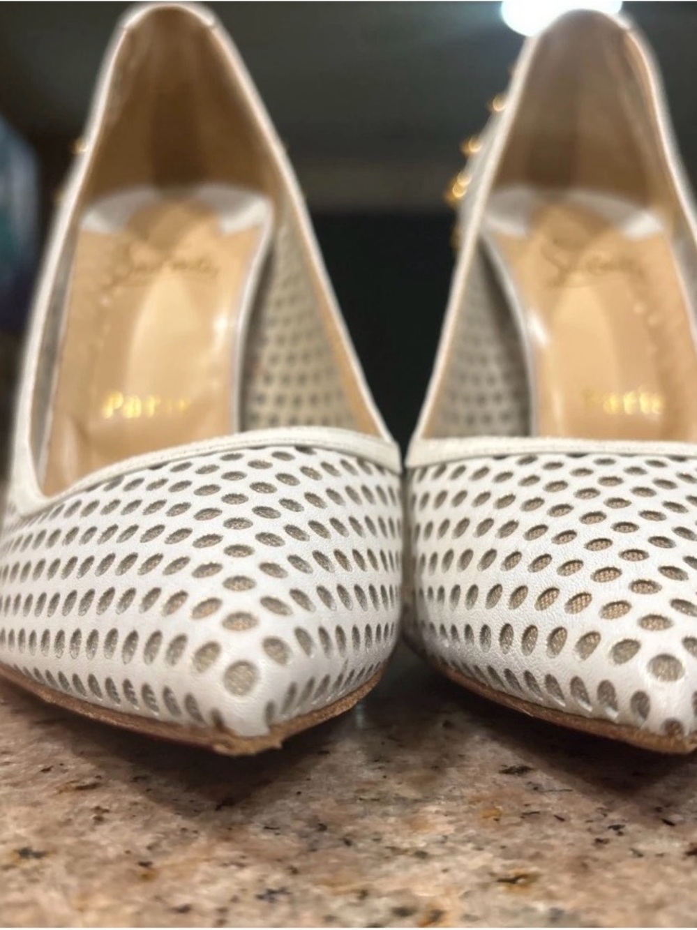 Christian Louboutin White Perforated Spike Heel Pumps - Picture 6 of 9